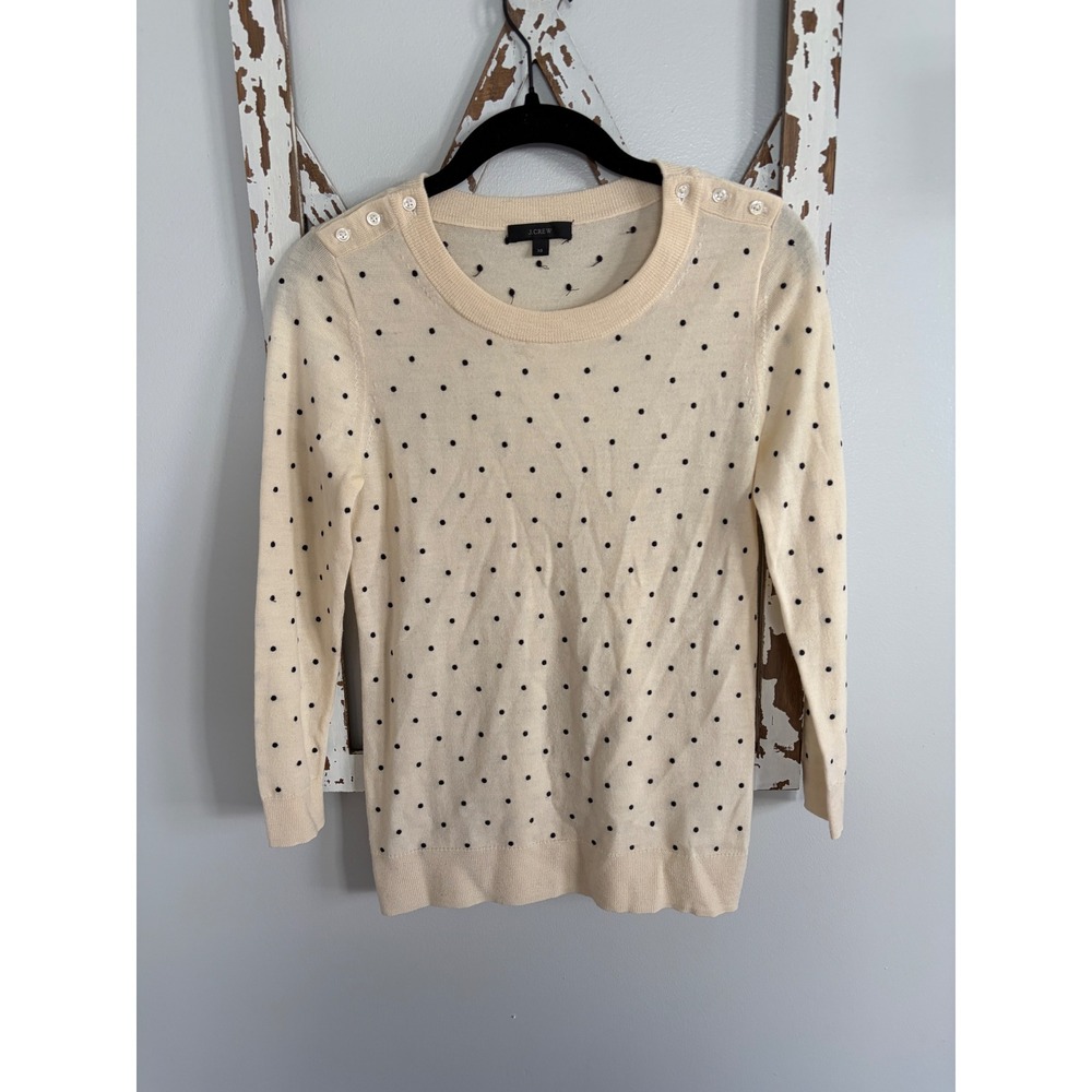 J. Crew Polka Dot Merino Wool Sweater Lightweight Cream and Black Size XS
